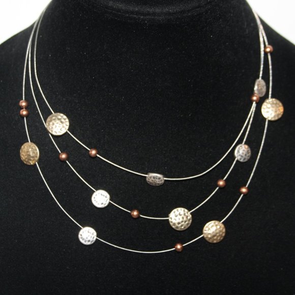 Vintagejelyfish Jewelry - Beautiful silver, copper and gold layered wire necklace 16-19"